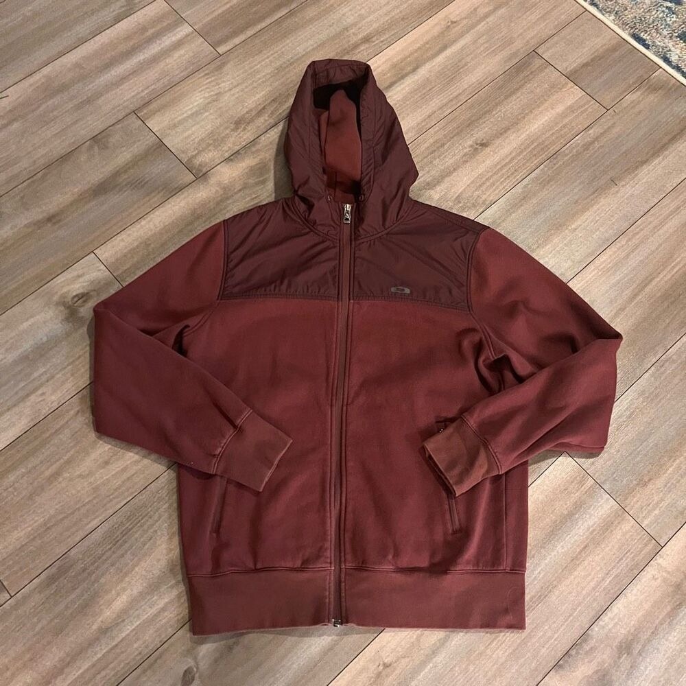 Oakley Mens Full Zip Hoodie Burgundy Mixed Media Hooded Sweatshirt Size M